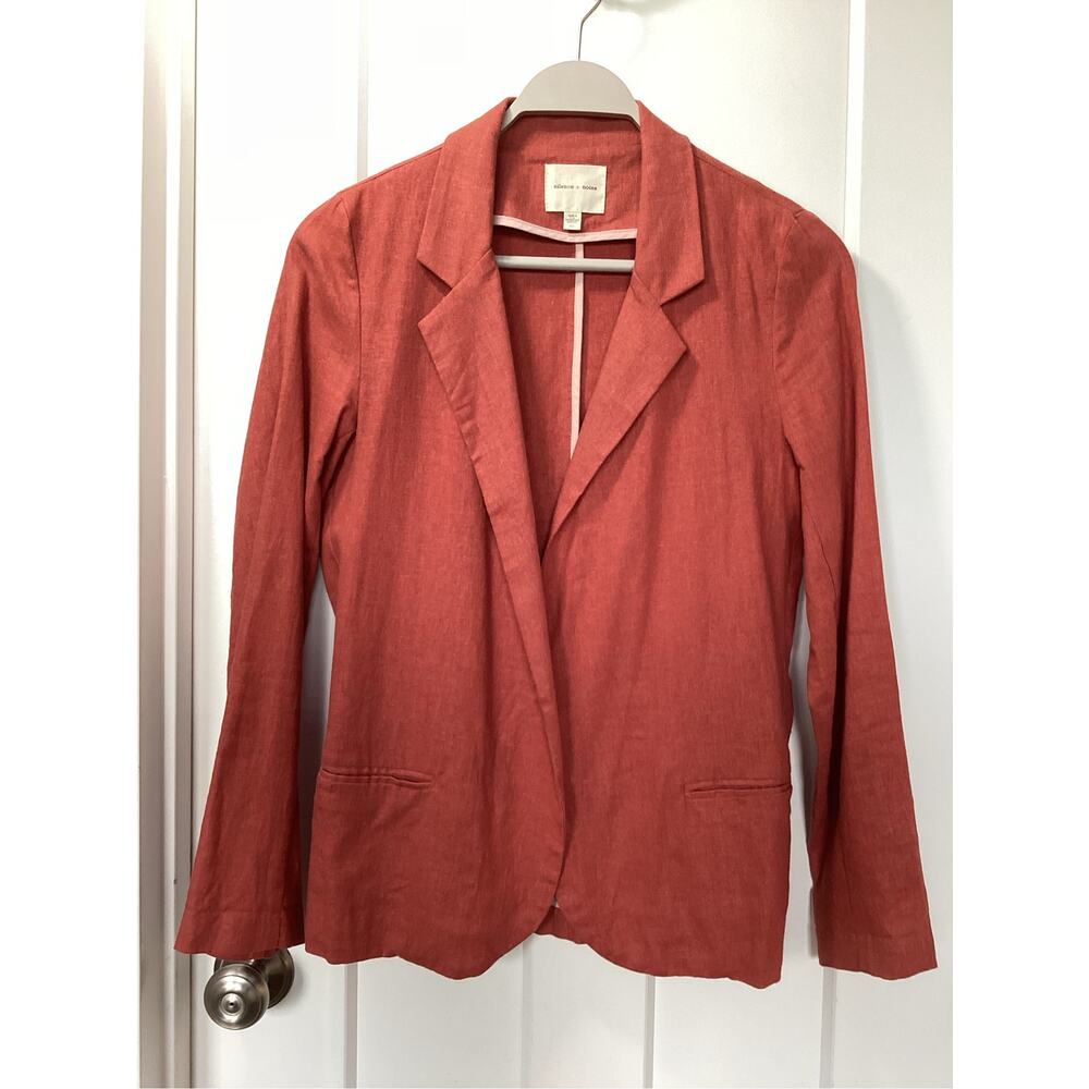 Silence + Noise by Anthropologie Women's Linen Blend Blazer Jacket Rust Medium